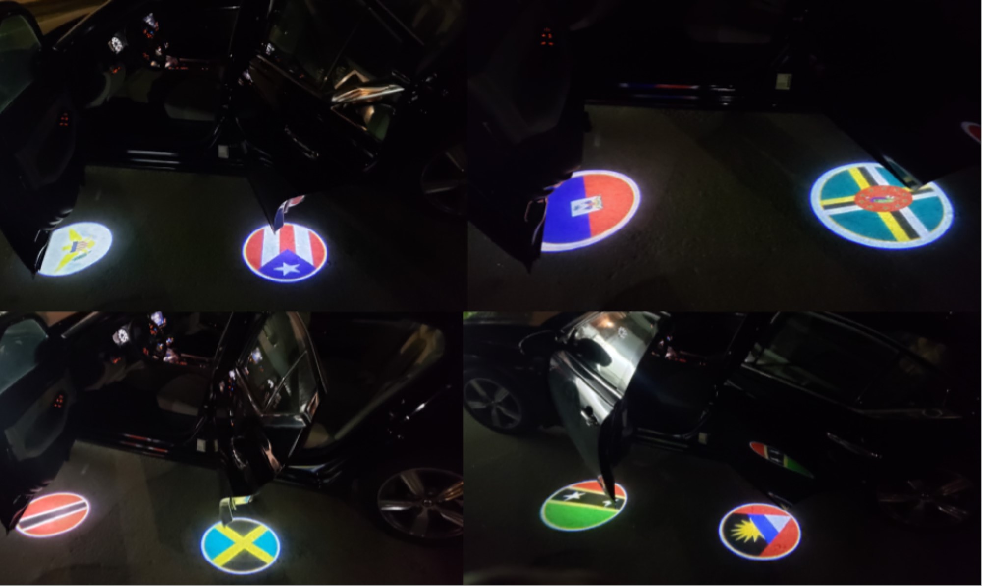 Caribbean island flag LED car door projector lights by Island Ride Lights